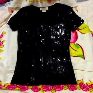 MICHAEL MICHAEL KORS BLACK SEQUIN SHORT SLEEVE TOP